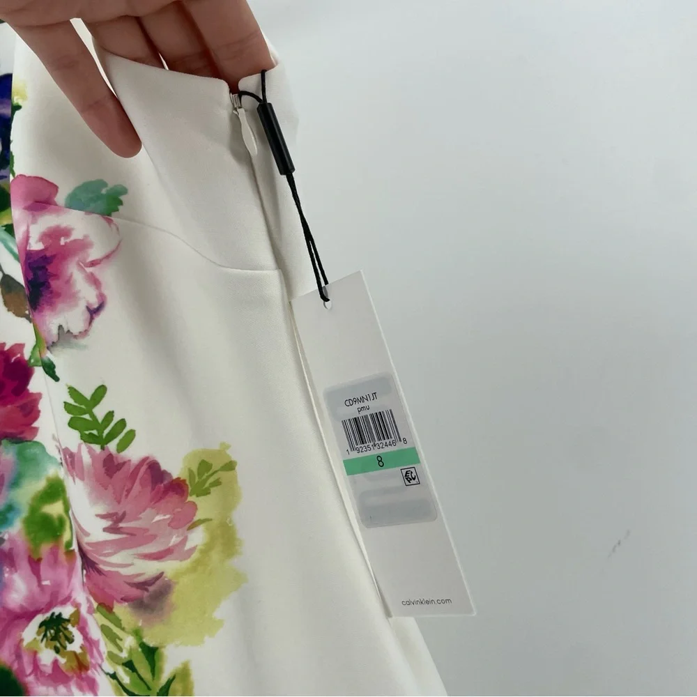 NEW Calvin Klein Sheath Dress White Floral Sleeveless 8 - Picture 6 of 12